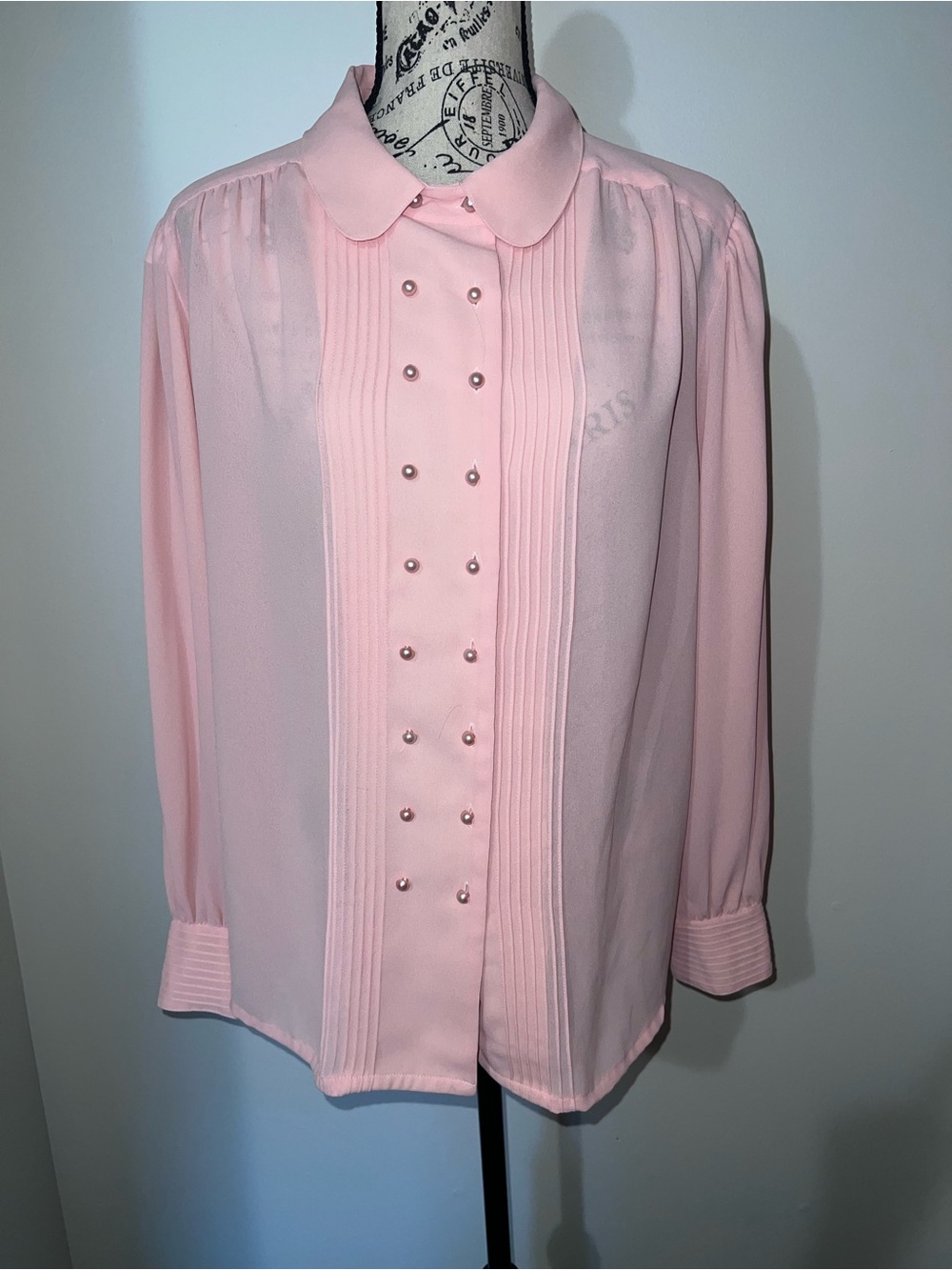 VTG Messages Pink Faux Pearl Button Pintuck Blouse Peter Pan Collar Plus 18